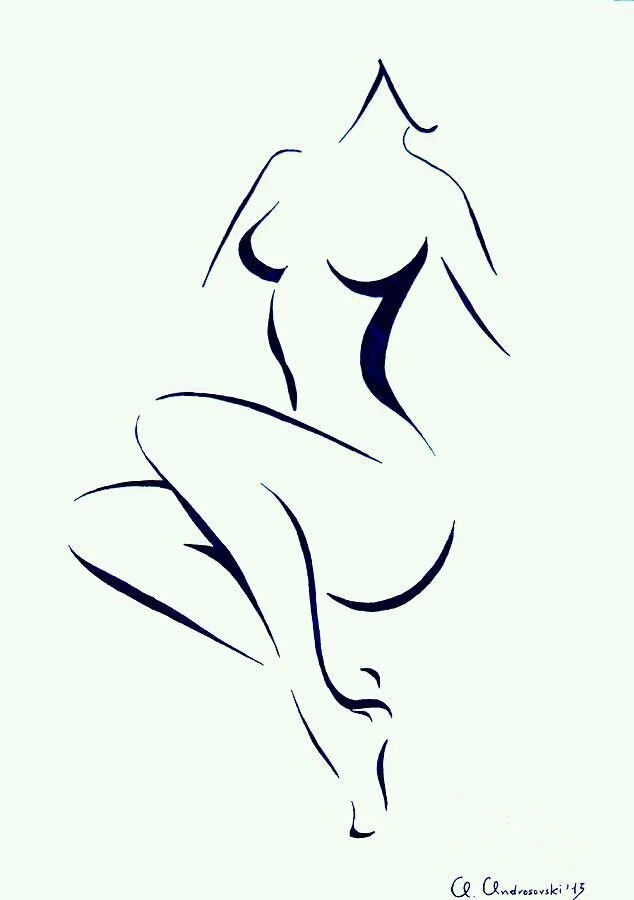 A minimal line drawing of a seated figure on a pale background.